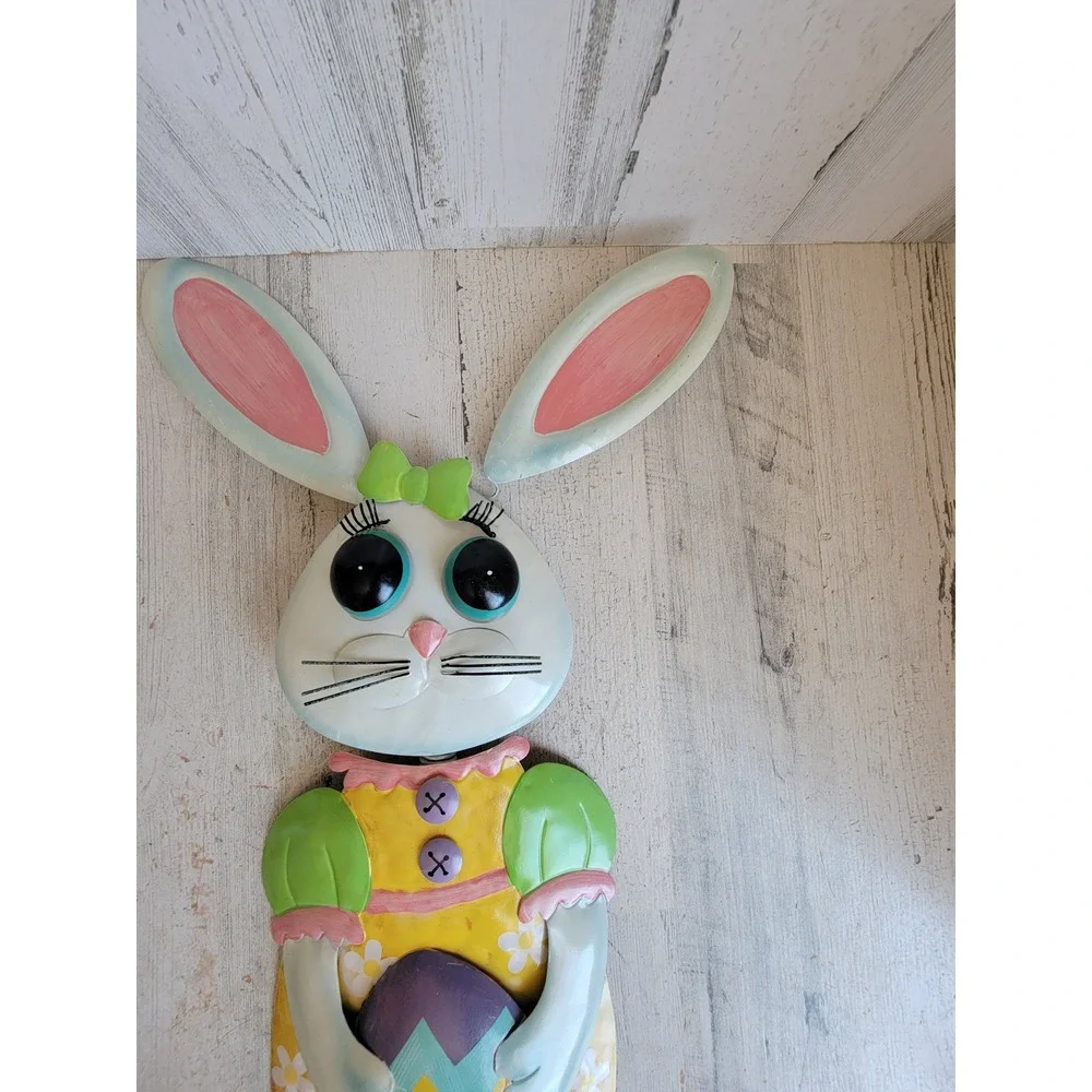 Easter large metal rabbit egg bunny girl lawn unique home bow spring floral